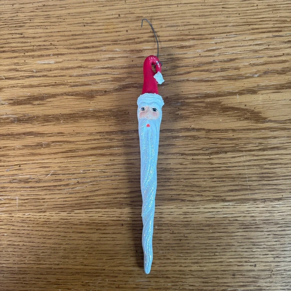 Vintage Style Hand Painted Santa Claus‎ Icicle Christmas Ornament Glitter